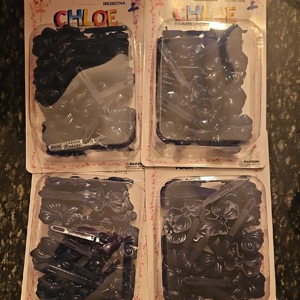Chloe Hair Barrettes- Ribbon Navy 4 Packs